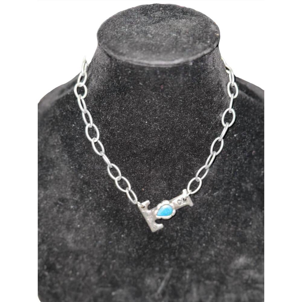 NEW ART BY AMY LABBE "t" initial necklace in silver/turquoise